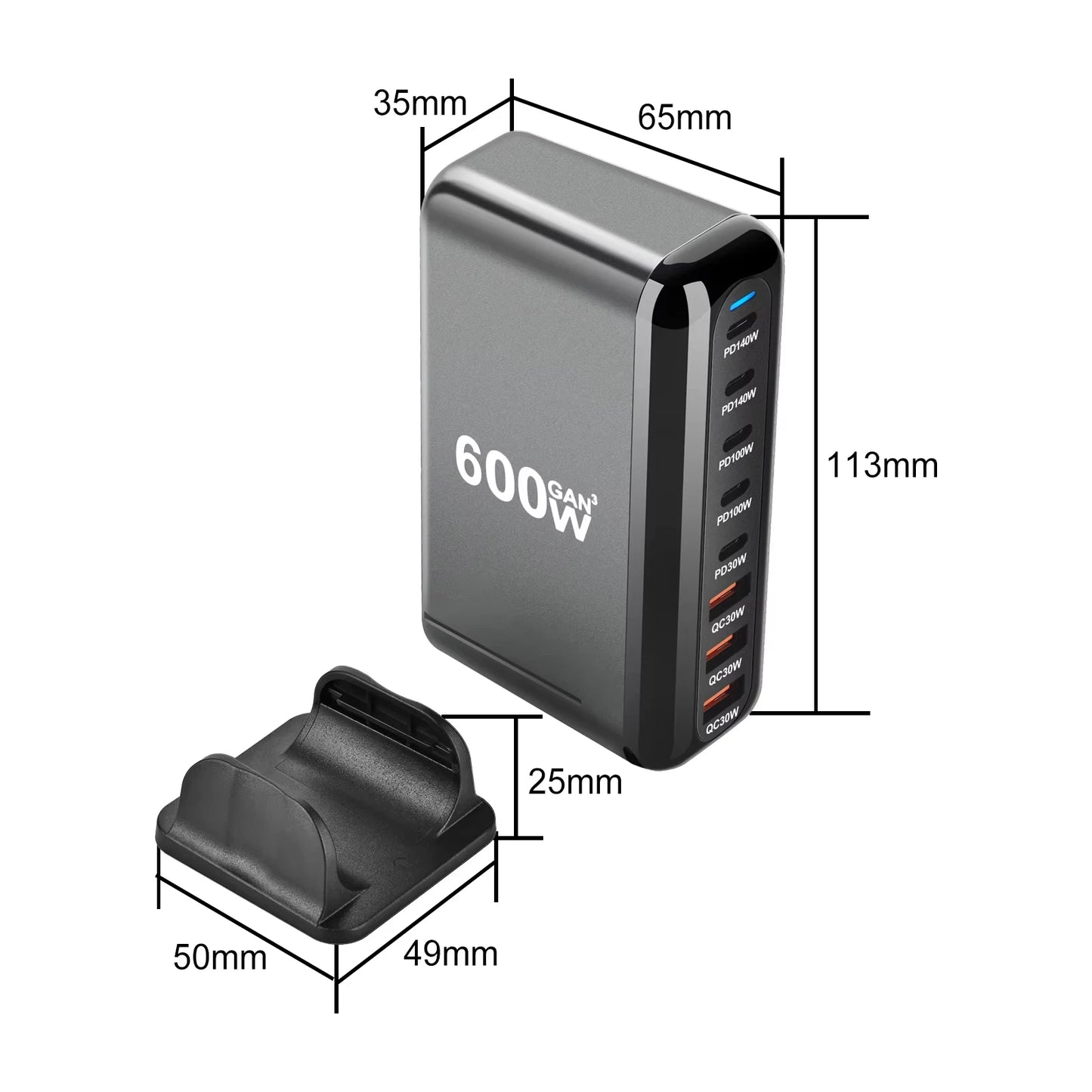 Xiaomi 600W GaN Fast Charge 3.0 USB Type C Fast Charger with 8 Ports 5C3A PD Charger for Phones and Tablets Portable Design